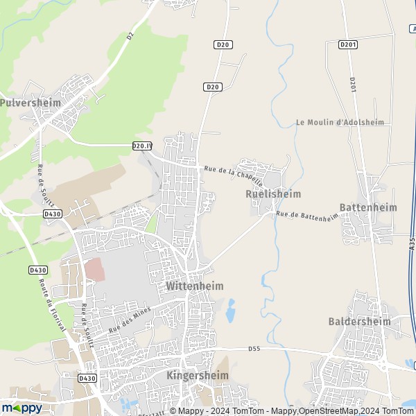 De kaart voor de stad Ruelisheim 68270