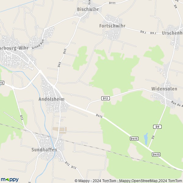De kaart voor de stad Andolsheim 68280