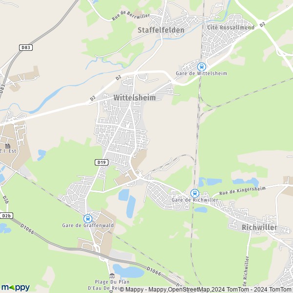 De kaart voor de stad Wittelsheim 68310