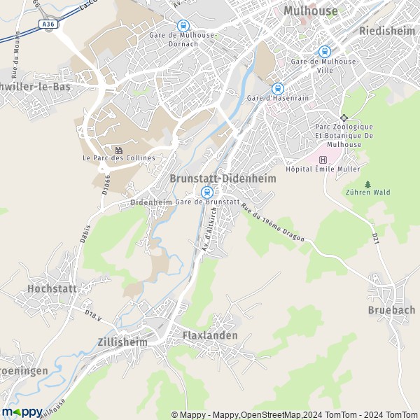 De kaart voor de stad Brunstatt-Didenheim 68350