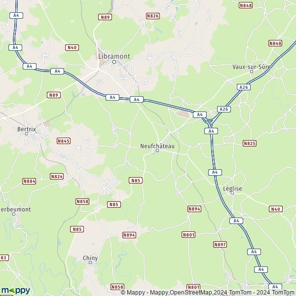 De kaart voor de stad 6840 Neufchâteau