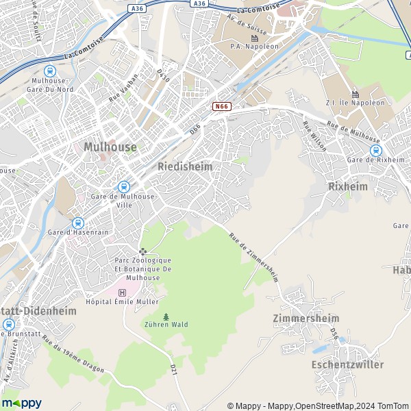 De kaart voor de stad Riedisheim 68400