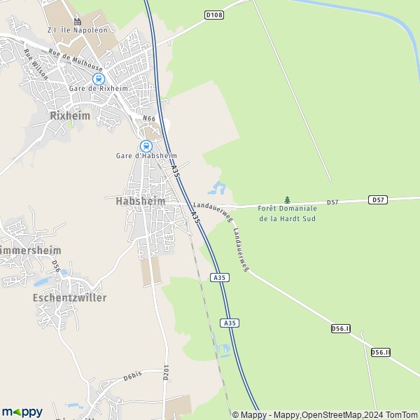 De kaart voor de stad Habsheim 68440