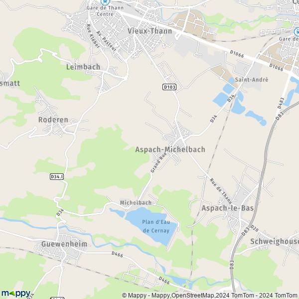 De kaart voor de stad Aspach-Michelbach 68700