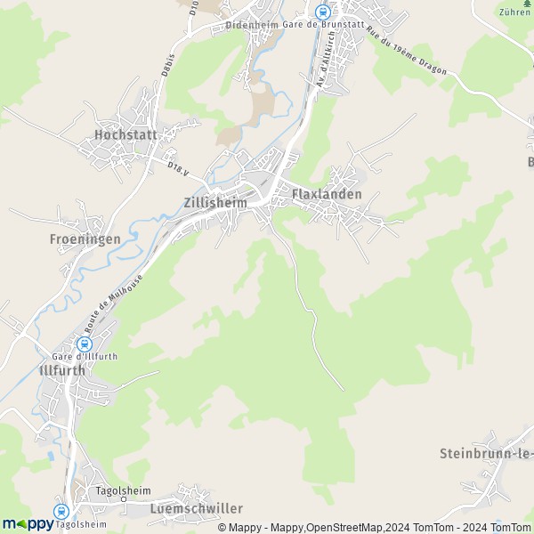De kaart voor de stad Zillisheim 68720