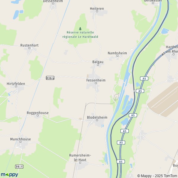 De kaart voor de stad Fessenheim 68740