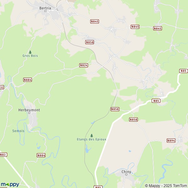 De kaart voor de stad 6880-6887 Herbeumont