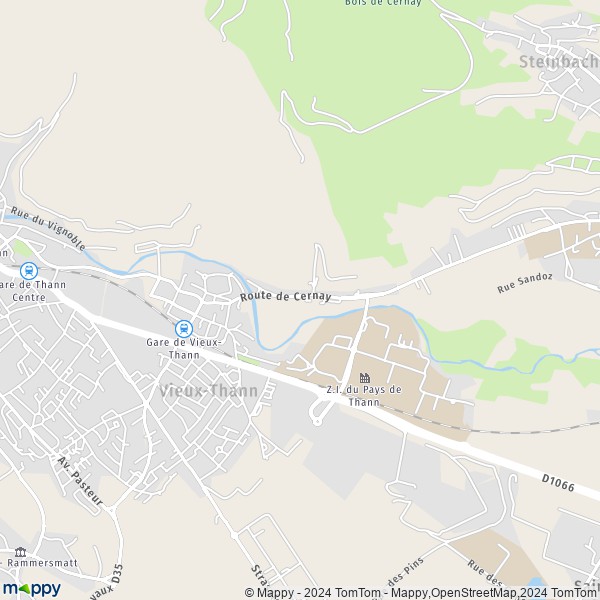 De kaart voor de stad Vieux-Thann 68800