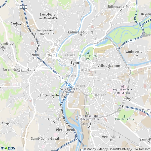 De kaart voor de stad Lyon 69001-69009
