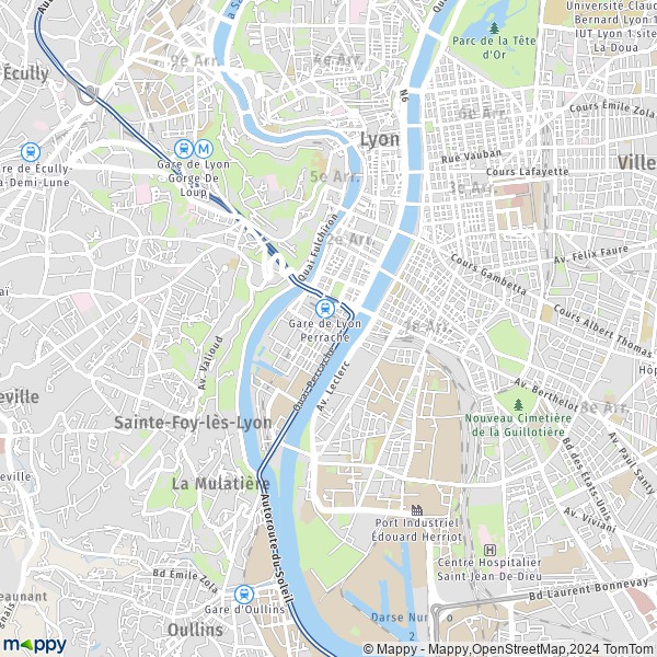 De kaart voor de stad 2e Arrondissement, Lyon