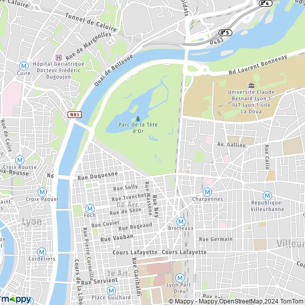 De kaart voor de stad 6e Arrondissement, Lyon