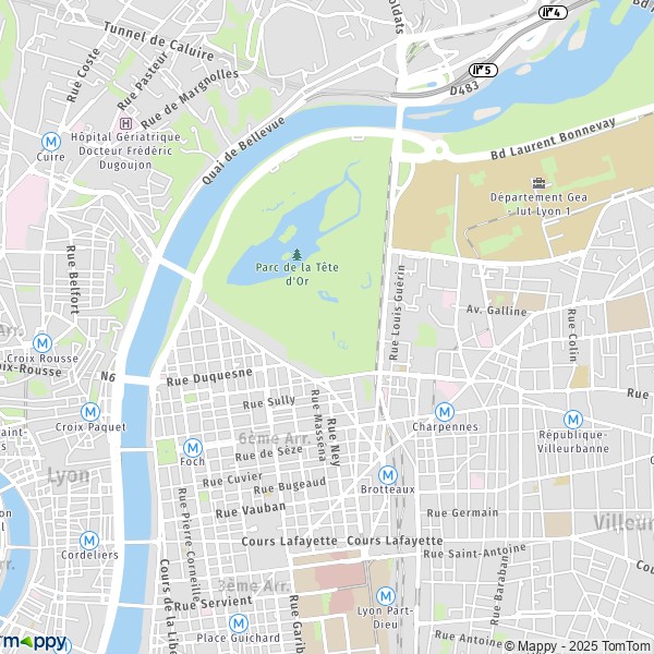 De kaart voor de stad 6e Arrondissement, Lyon