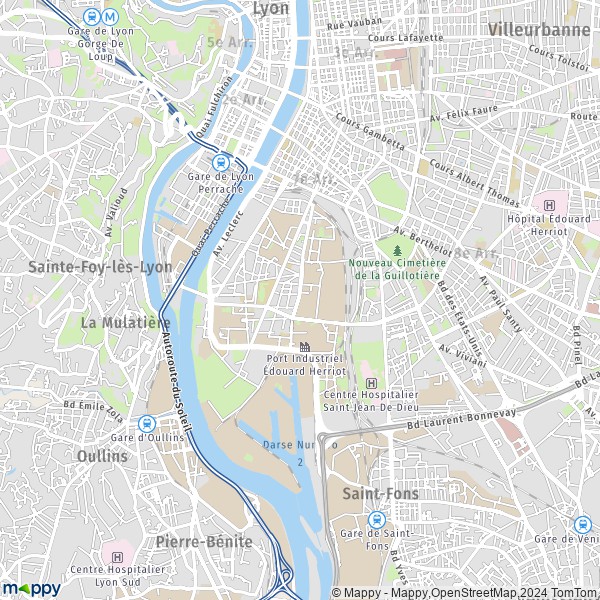 De kaart voor de stad 7e Arrondissement, Lyon