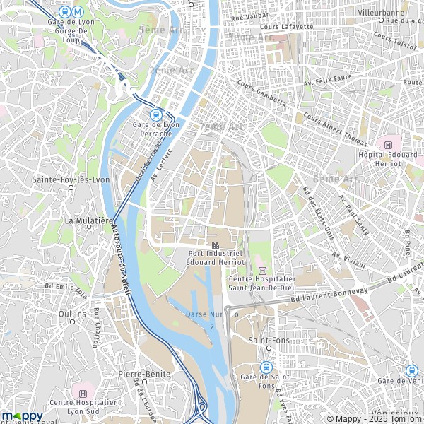 De kaart voor de stad 7e Arrondissement, Lyon