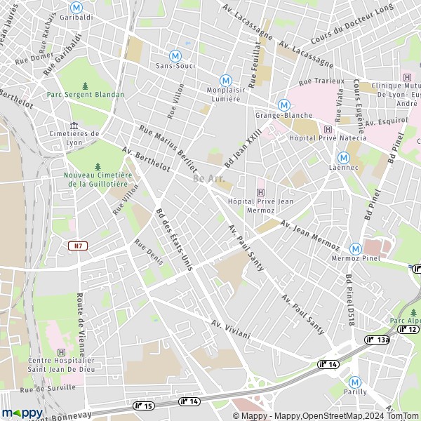De kaart voor de stad 8e Arrondissement, Lyon