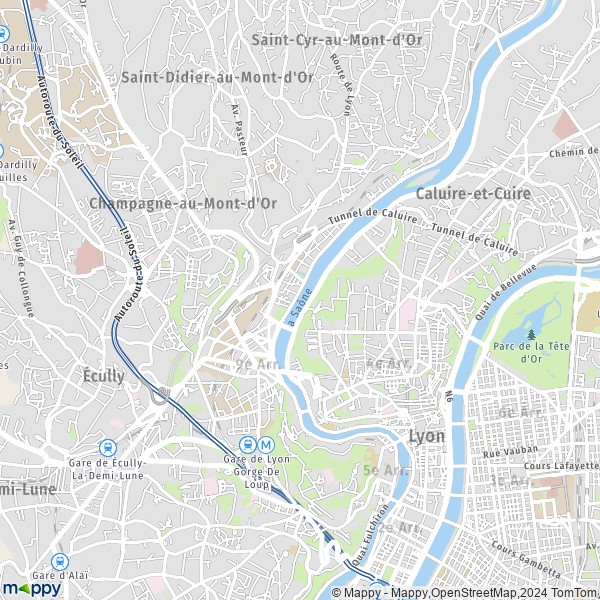 De kaart voor de stad 9e Arrondissement, Lyon