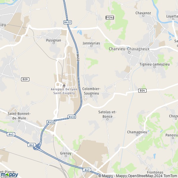 De kaart voor de stad Colombier-Saugnieu 69124-69125