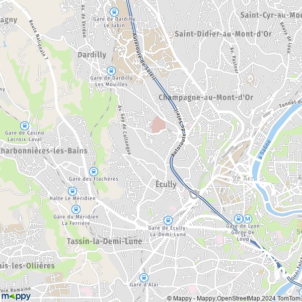 De kaart voor de stad Écully 69130