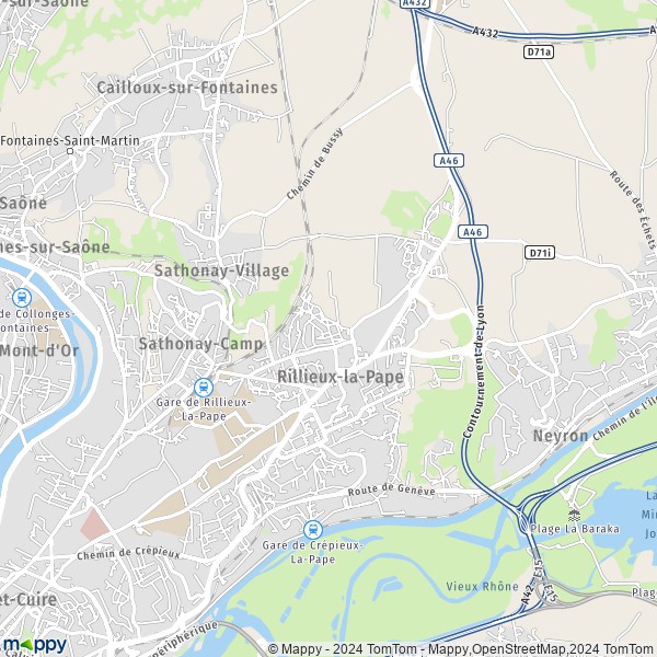 De kaart voor de stad Rillieux-la-Pape 69140