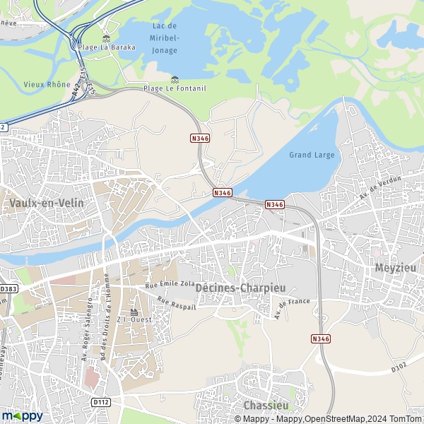 De kaart voor de stad Décines-Charpieu 69150