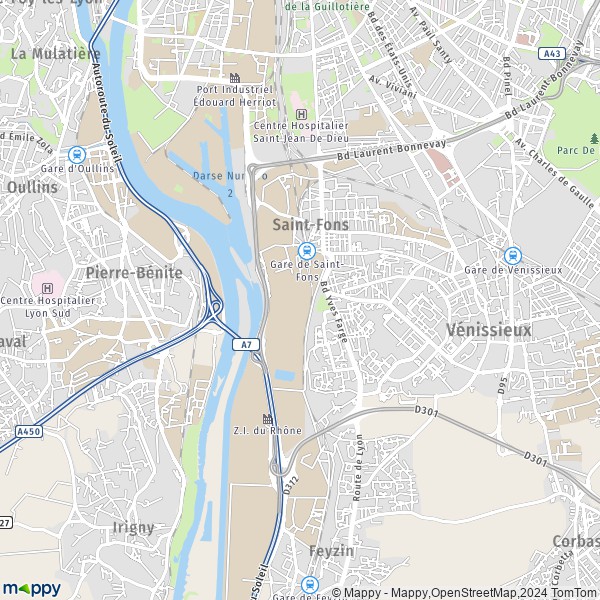 De kaart voor de stad Saint-Fons 69190