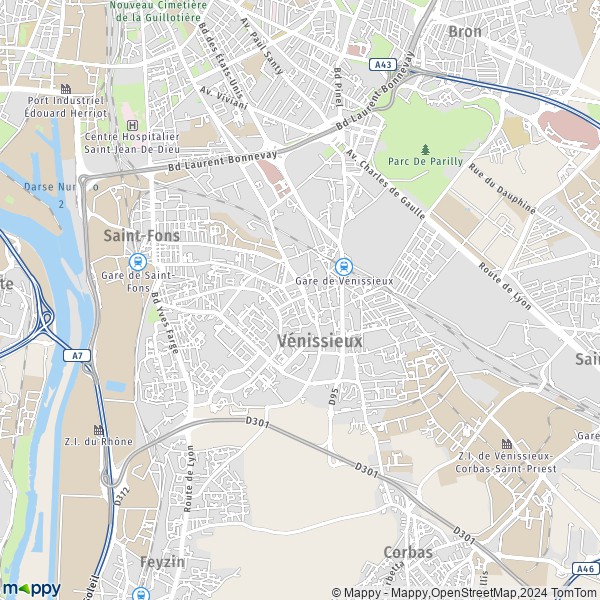 De kaart voor de stad Vénissieux 69200
