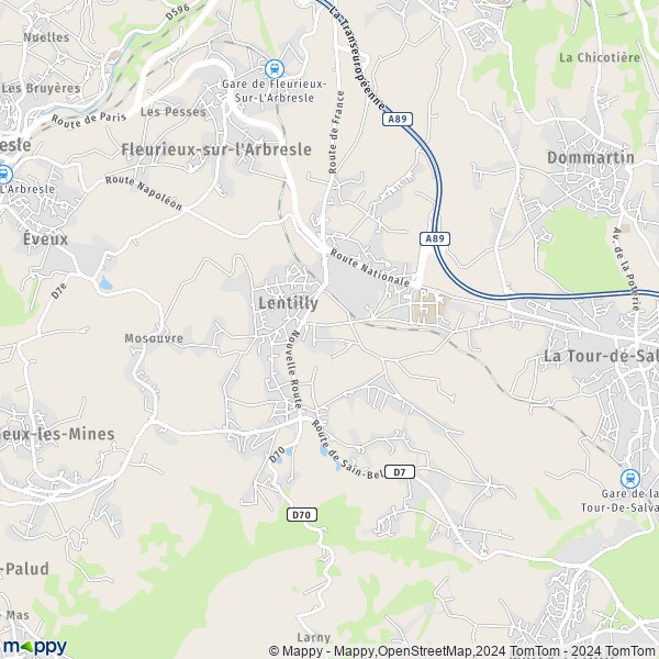 De kaart voor de stad Lentilly 69210