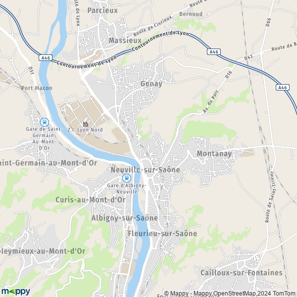 De kaart voor de stad Neuville-sur-Saône 69250