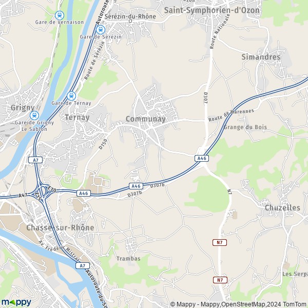 De kaart voor de stad Communay 69360