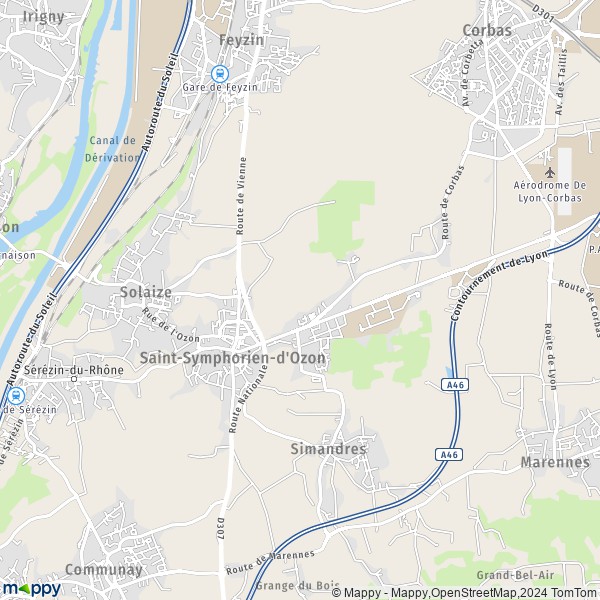 De kaart voor de stad Saint-Symphorien-d'Ozon 69360