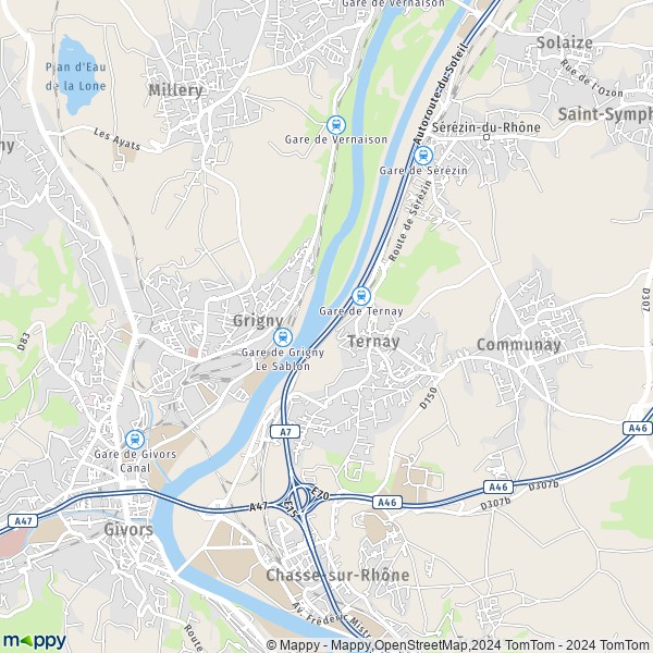 De kaart voor de stad Ternay 69360