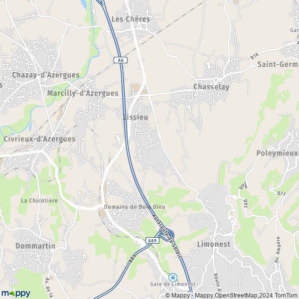 De kaart voor de stad Lissieu 69380