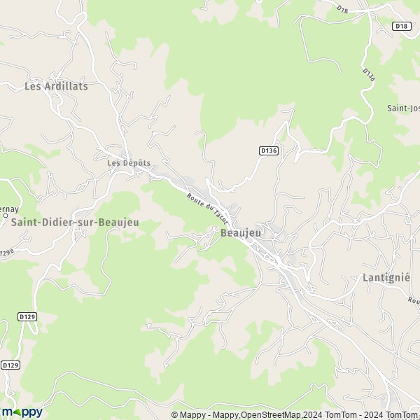 De kaart voor de stad Beaujeu 69430