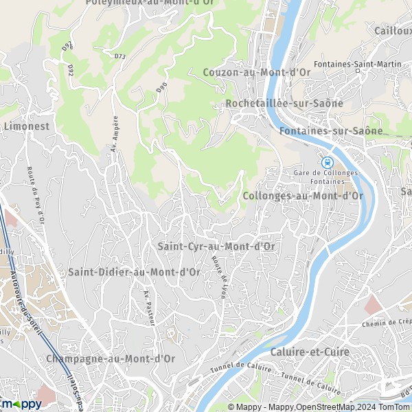 De kaart voor de stad Saint-Cyr-au-Mont-d'Or 69450