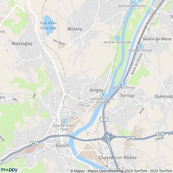 De kaart voor de stad Grigny 69520