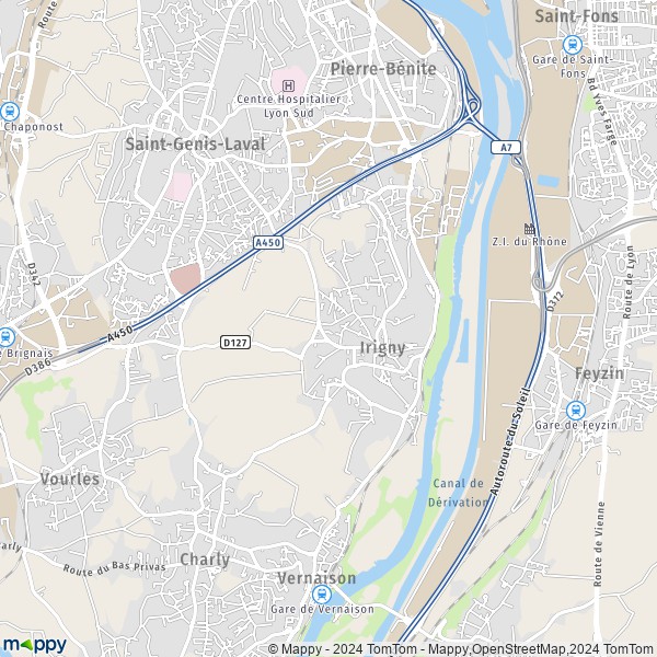 De kaart voor de stad Irigny 69540
