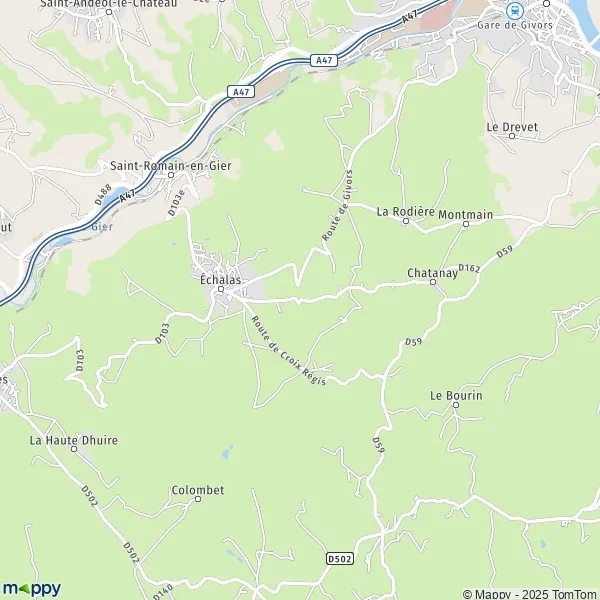 Plattegrond Échalas kaart van Échalas (69700) en praktische info