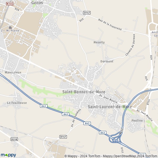 De kaart voor de stad Saint-Bonnet-de-Mure 69720