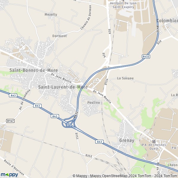 De kaart voor de stad Saint-Laurent-de-Mure 69720