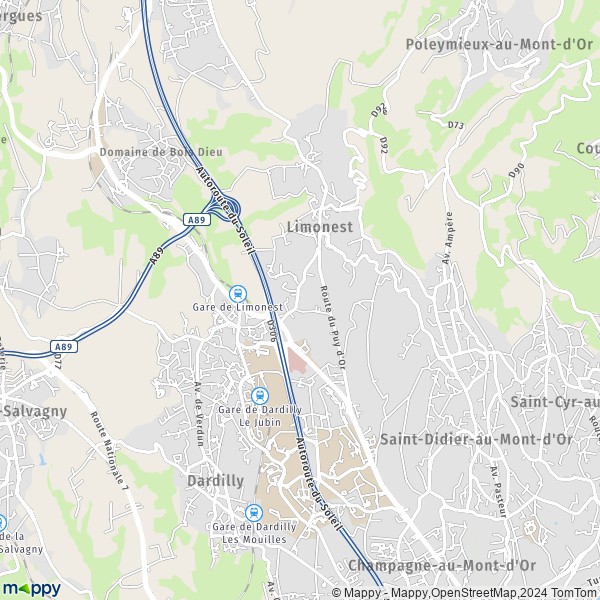 De kaart voor de stad Limonest 69760
