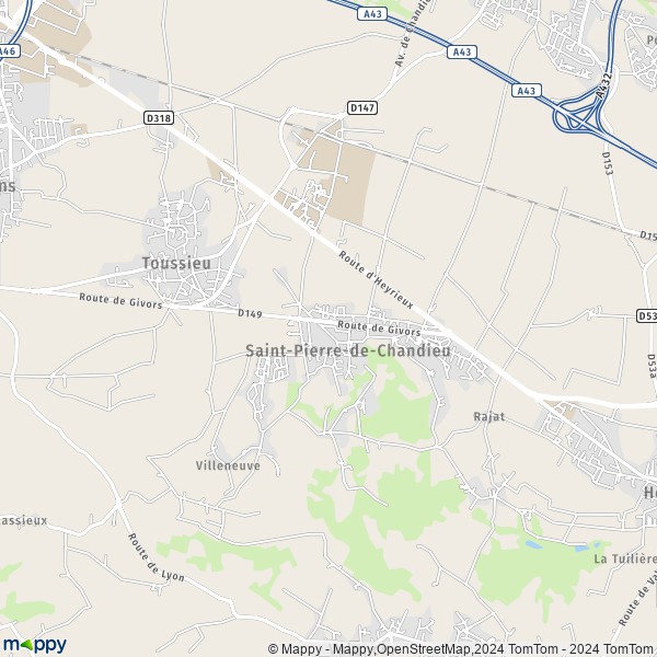 De kaart voor de stad Saint-Pierre-de-Chandieu 69780