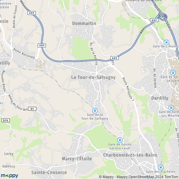De kaart voor de stad La Tour-de-Salvagny 69890