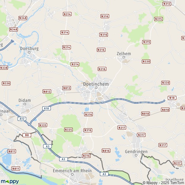 De kaart voor de stad Doetinchem 6998-7061