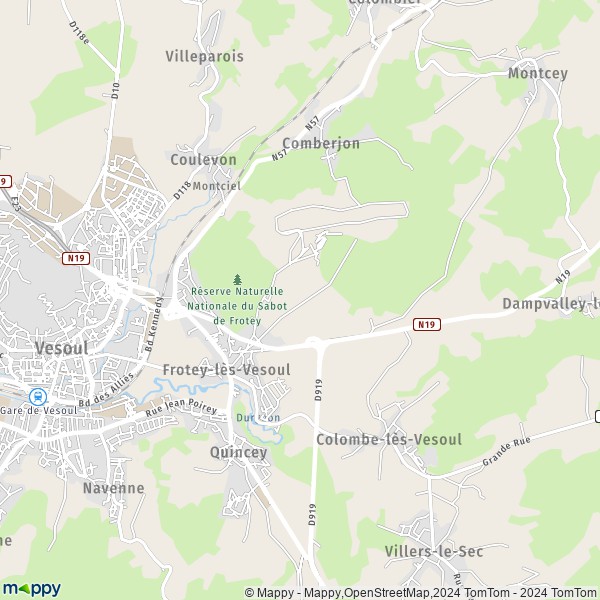 De kaart voor de stad Frotey-lès-Vesoul 70000