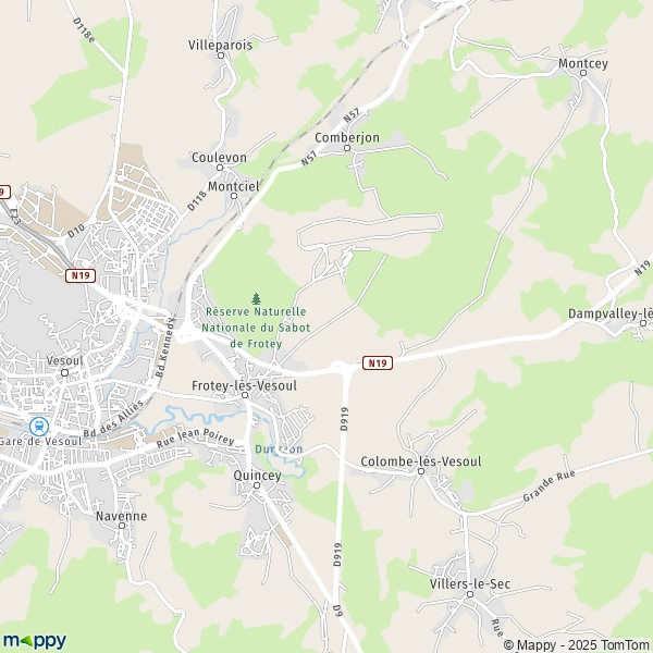 De kaart voor de stad Frotey-lès-Vesoul 70000