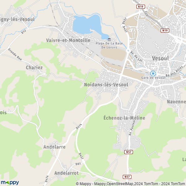De kaart voor de stad Noidans-lès-Vesoul 70000