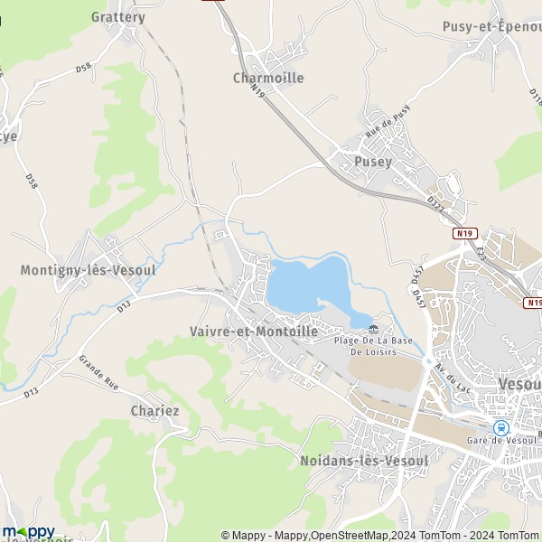 De kaart voor de stad Vaivre-et-Montoille 70000