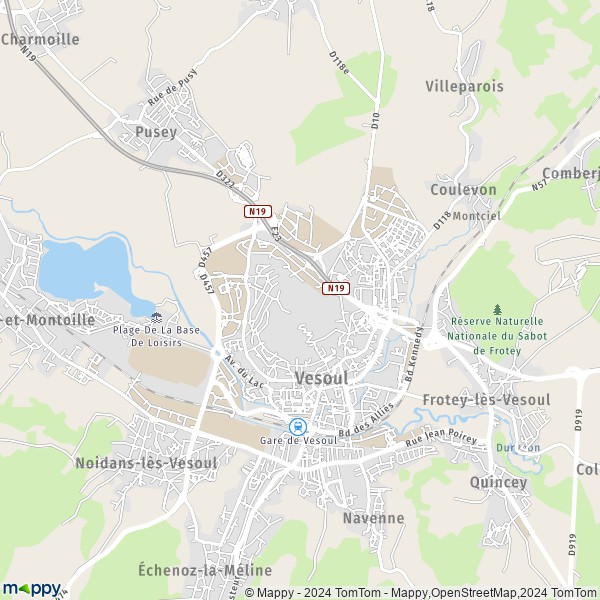 De kaart voor de stad Vesoul 70000