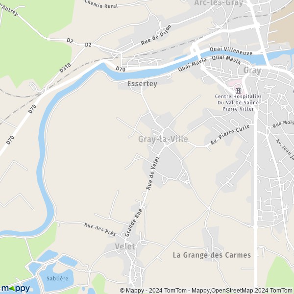 De kaart voor de stad Gray-la-Ville 70100