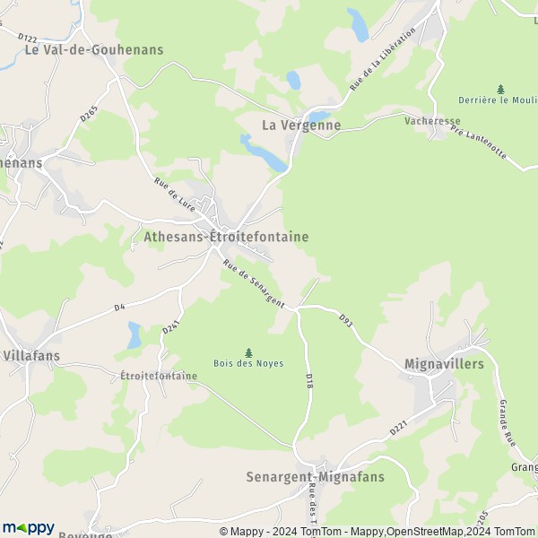 De kaart voor de stad Athesans-Étroitefontaine 70110